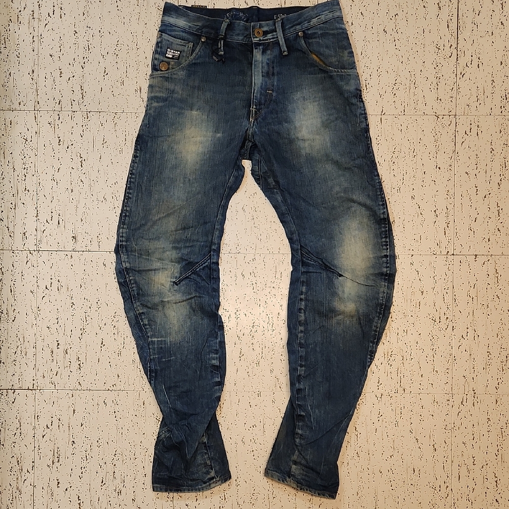 G-Star Raw Blue Wash 3D Arc Tapered Fit Big Logo Jeans Vintage Y2K